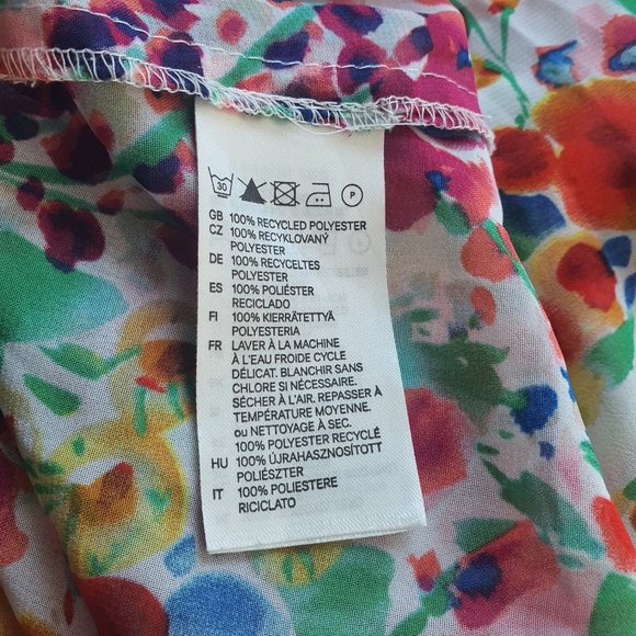 H&M Garden Collection Blouse Size 12 Watercolour Floaty Frill Top Milkmaid - Picture 9 of 9